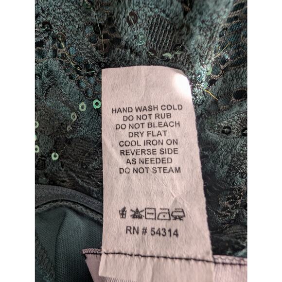 B. DARLIN! EMERALD GREEN STRETCH LACE MINI SEQUIN SQUIGGLES SHEATH DRESS! SZ 5/6 - Picture 9 of 10